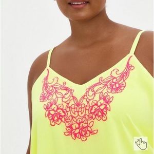 BNWT Torrid Size 5 Lime Green Hot Neon Pink Chiffon Embroidered Cami